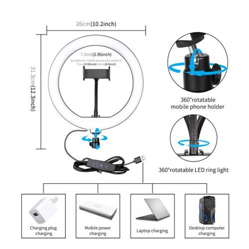 Automatic Led Ringlight, BT Remote + Stand And Phone Holder And Mic