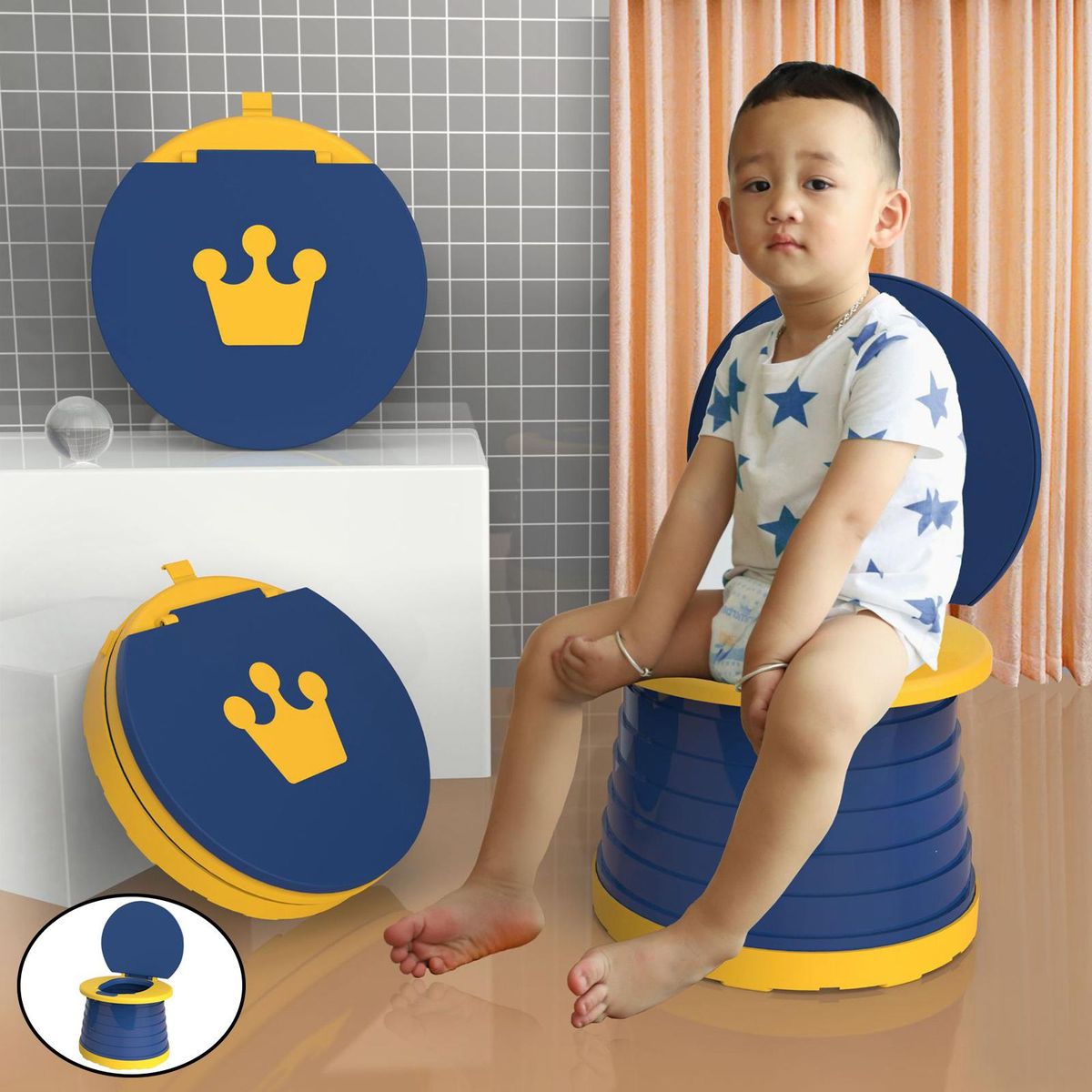 Travel Children Folding Toilet Seat Toddler Baby Potty Blue
