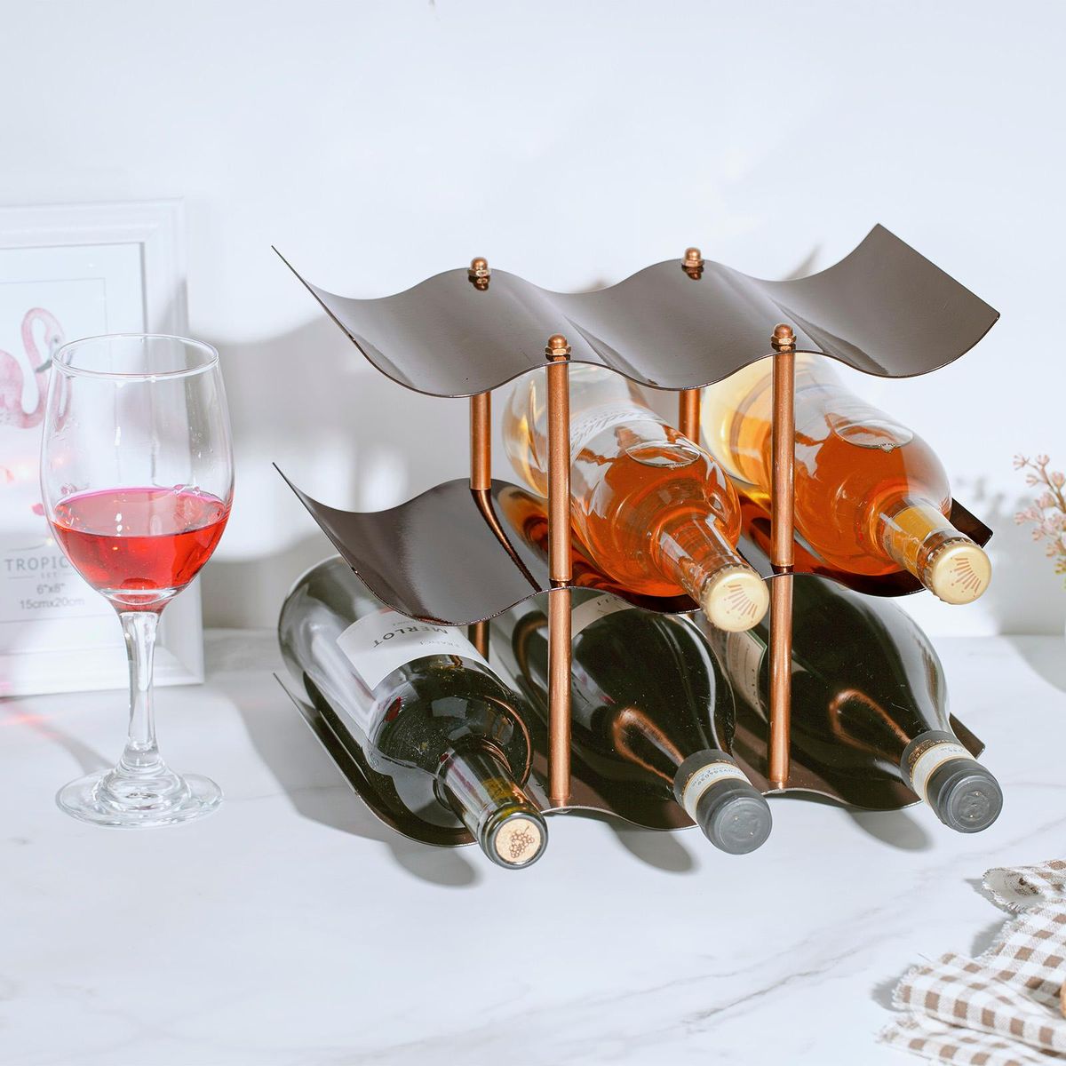 Tomfeel Iron Wine Rack Winebottle Holder Simple and Modern Bottles Organizer Perfect Home Decor, Bar, Wine Cellar, Sideboard Kitchen Storage (9 Bottles)