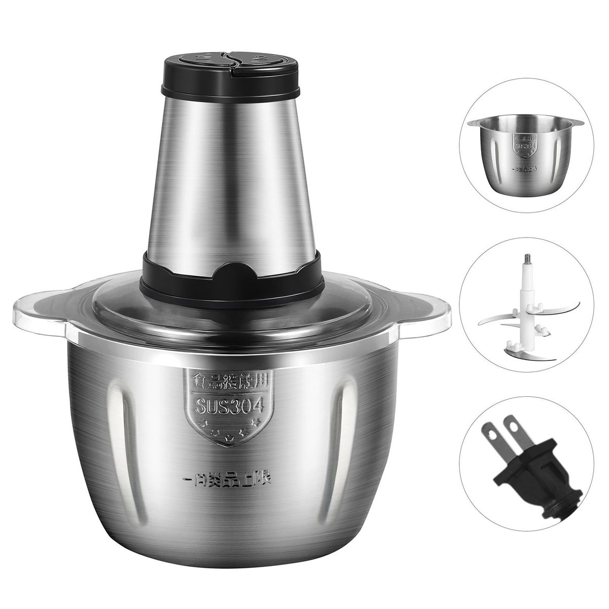Electric Meat Grinder 2L Multi Function Stainless Steel Food Processor for Meat Vegetables Fruits Nuts 2-Speed Control Food Chopper for Home Kitchen Restaurants