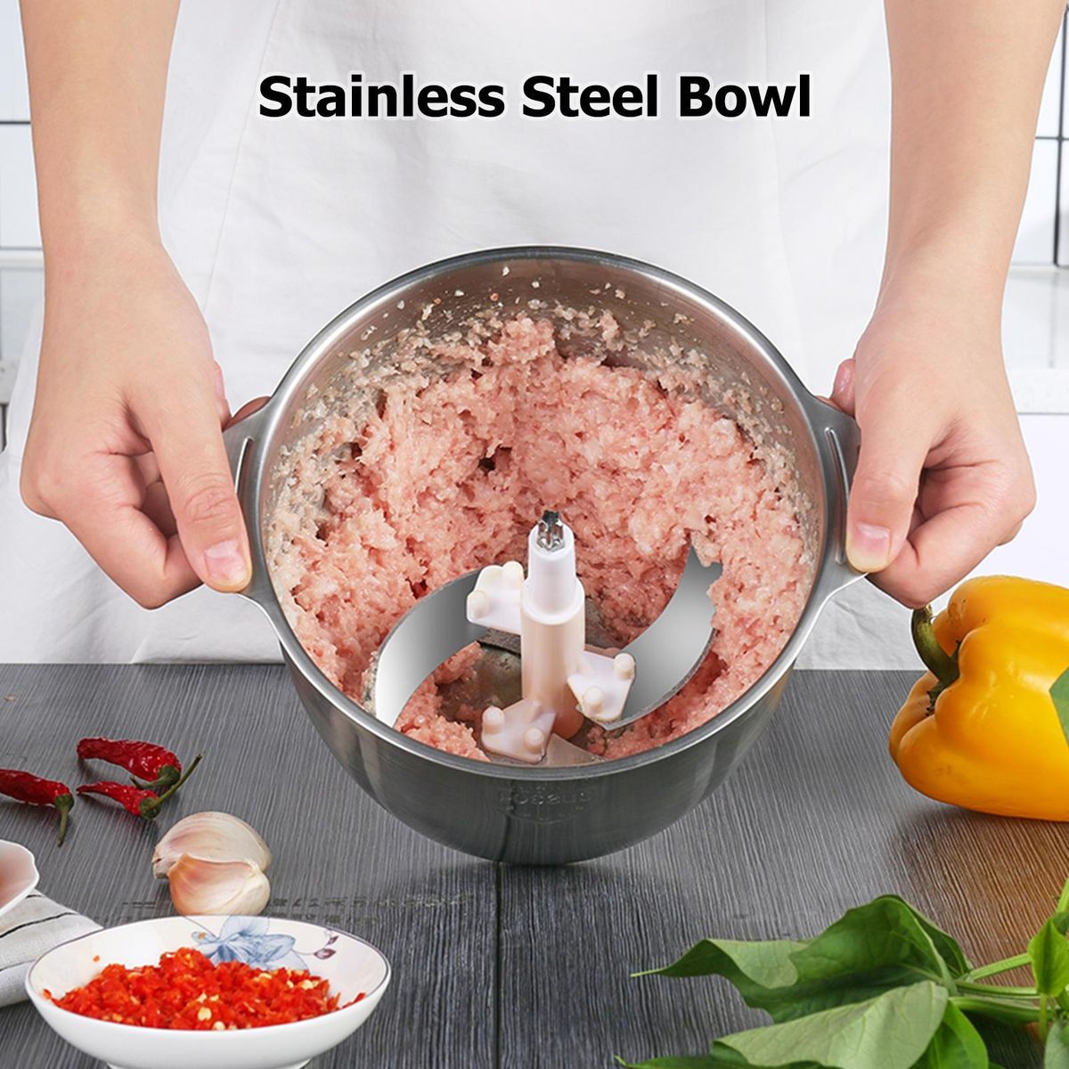 Electric Meat Grinder 2L Multi Function Stainless Steel Food Processor for Meat Vegetables Fruits Nuts 2-Speed Control Food Chopper for Home Kitchen Restaurants