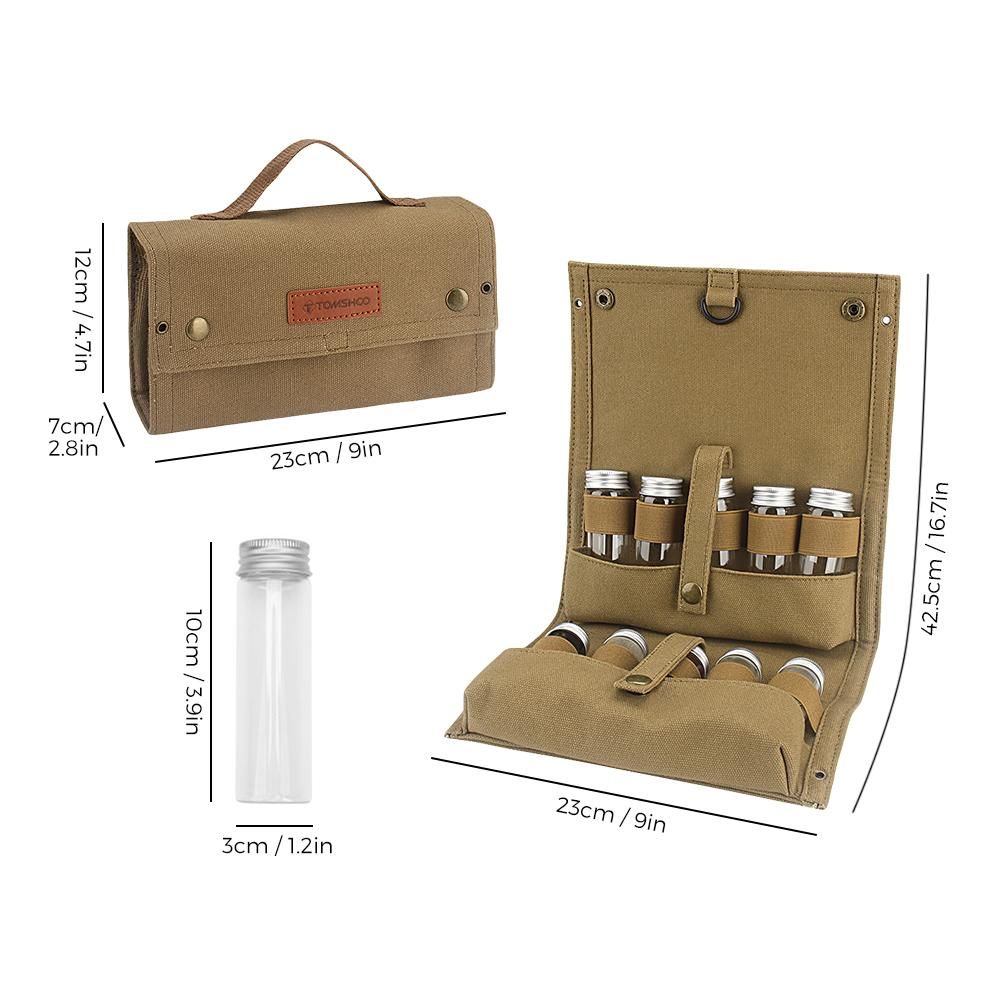 TOMSHOO Portable Spice Bag with 10 Spice Jars Canvas Seasoning Storage Bag Organizer Seasoning Bottle Holder with Condiment Bottle Set for Outdoor Camping BBQ Picnic