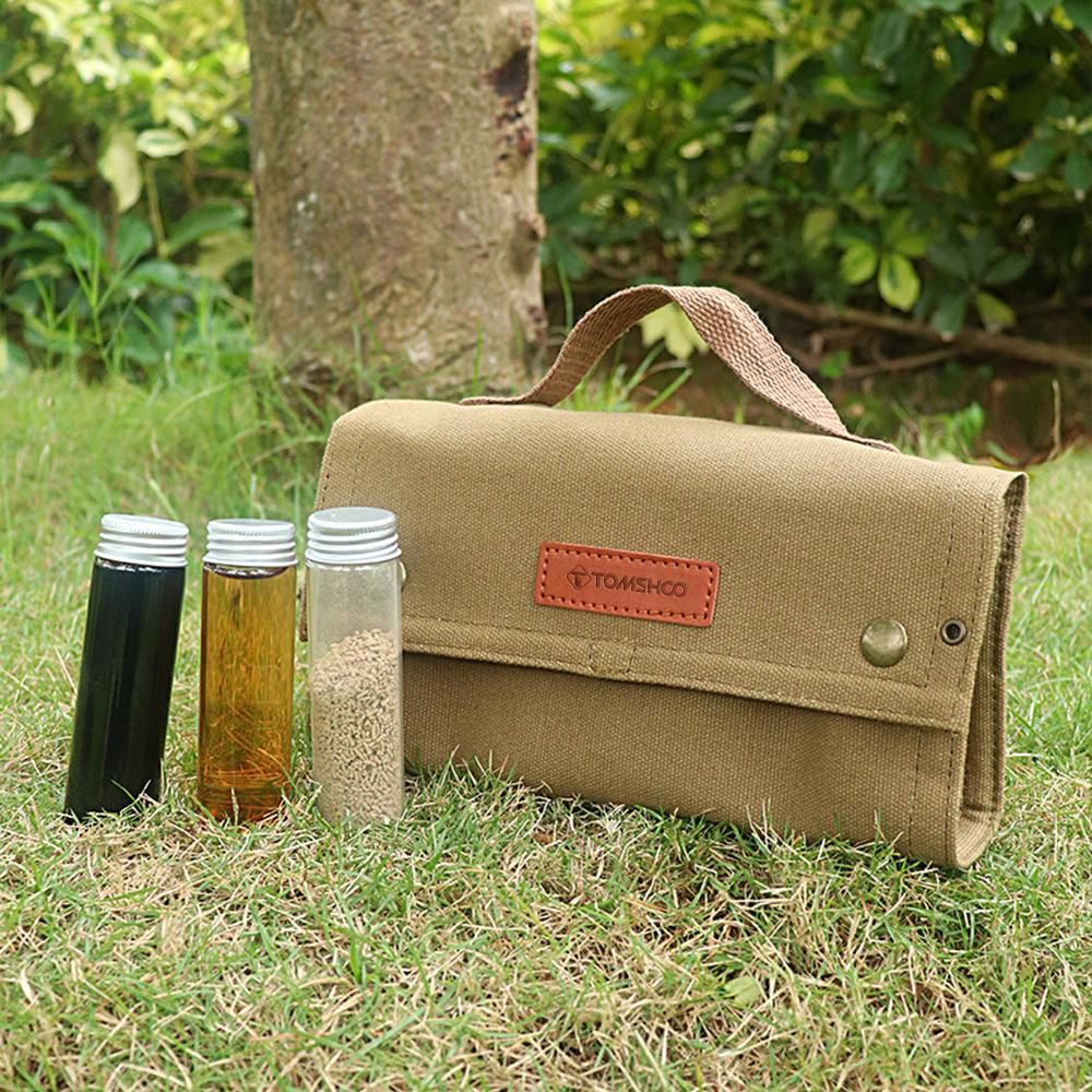 TOMSHOO Portable Spice Bag with 10 Spice Jars Canvas Seasoning Storage Bag Organizer Seasoning Bottle Holder with Condiment Bottle Set for Outdoor Camping BBQ Picnic