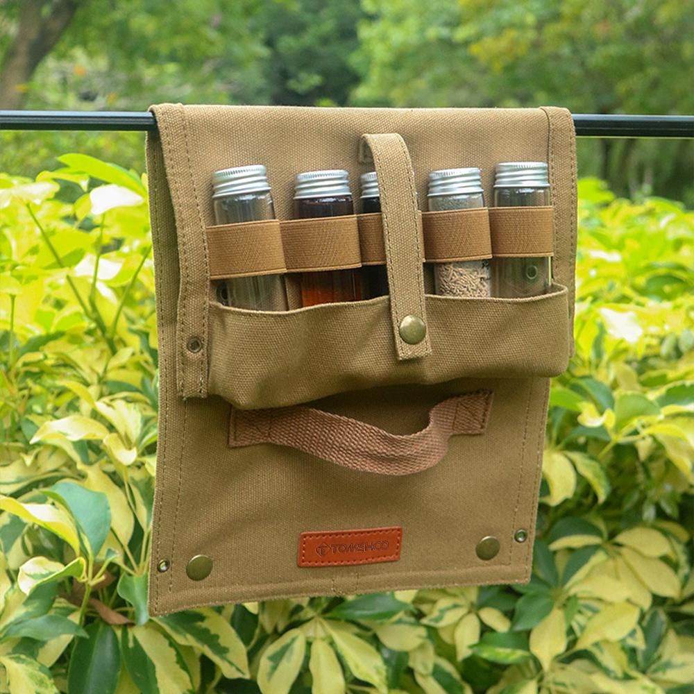 TOMSHOO Portable Spice Bag with 10 Spice Jars Canvas Seasoning Storage Bag Organizer Seasoning Bottle Holder with Condiment Bottle Set for Outdoor Camping BBQ Picnic