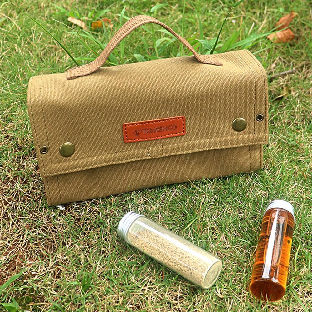 TOMSHOO Portable Spice Bag with 10 Spice Jars Canvas Seasoning Storage Bag Organizer Seasoning Bottle Holder with Condiment Bottle Set for Outdoor Camping BBQ Picnic