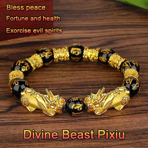 PiXiu Obsidian Wealth Bracelet - Gold