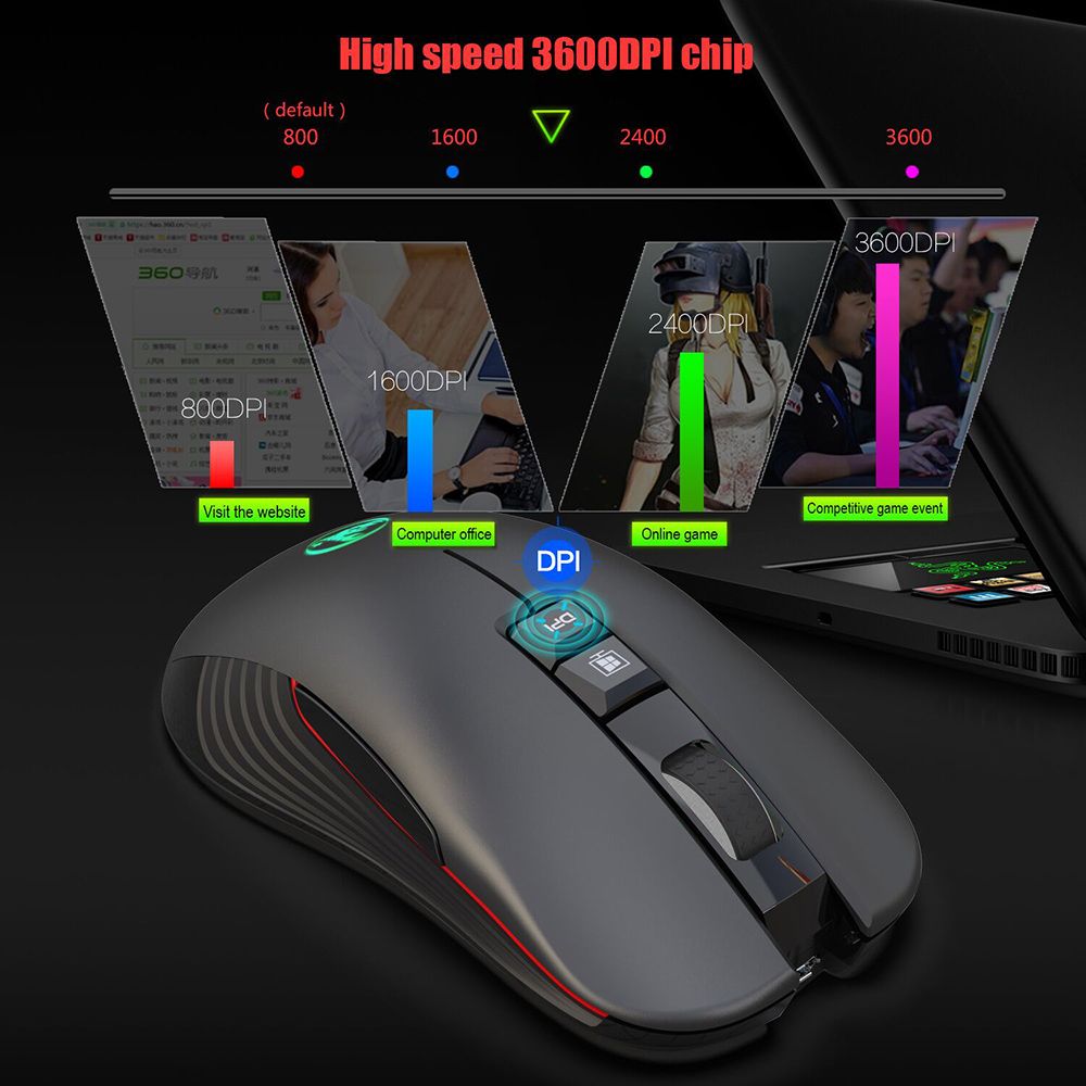 Wireless Mouse Rechargeable Mice Optical 3600DPI