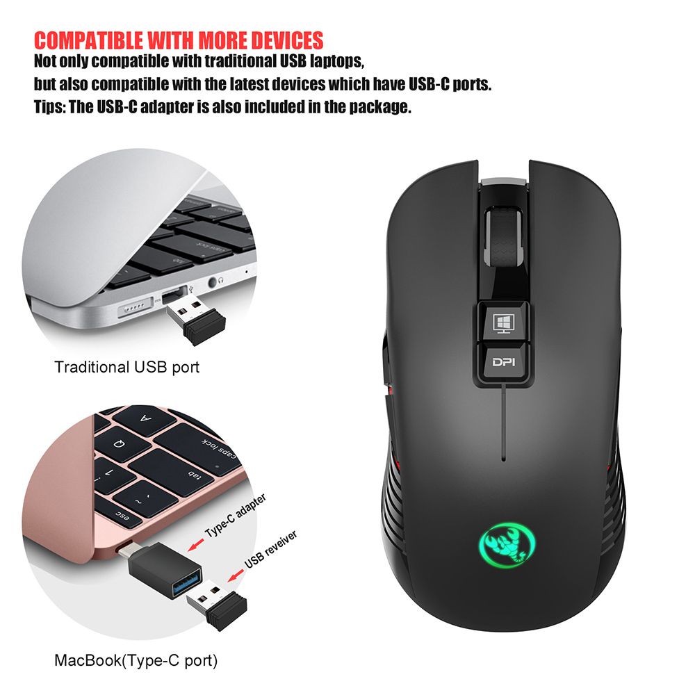 Wireless Mouse Rechargeable Mice Optical 3600DPI