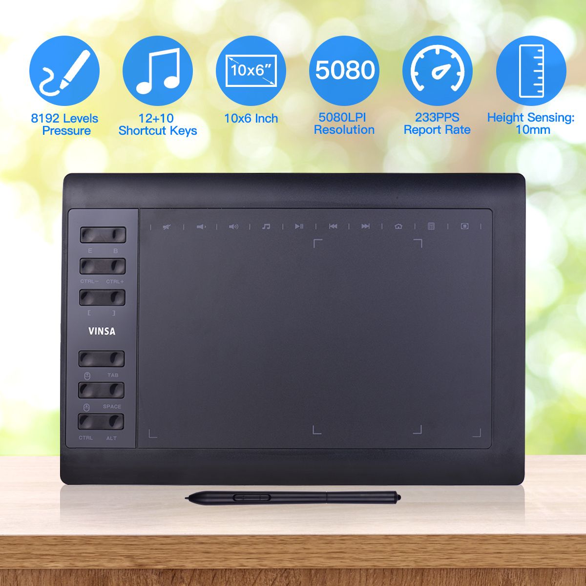 10x6 Inch Professional Graphic Drawing Tablet 12 Express