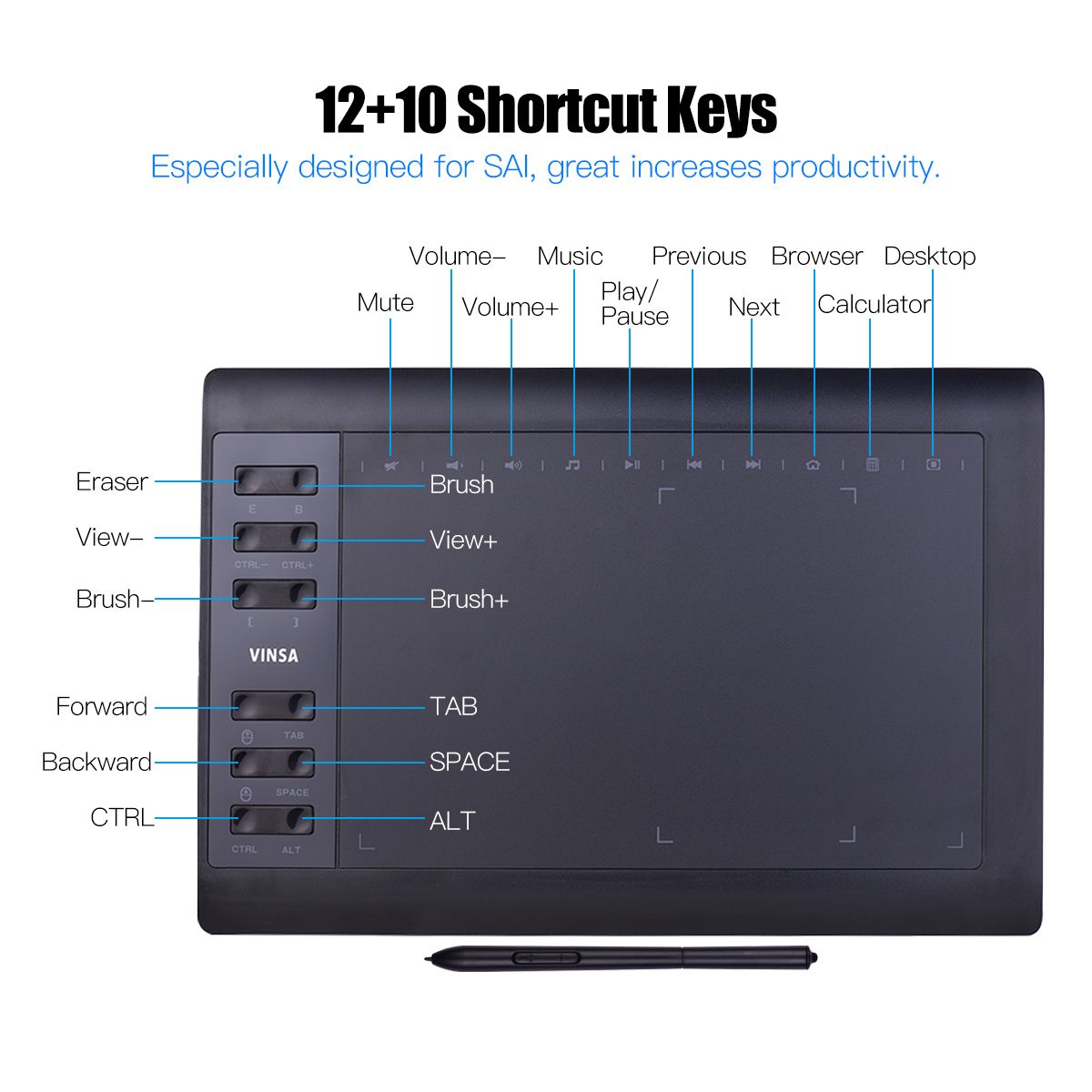 10x6 Inch Professional Graphic Drawing Tablet 12 Express
