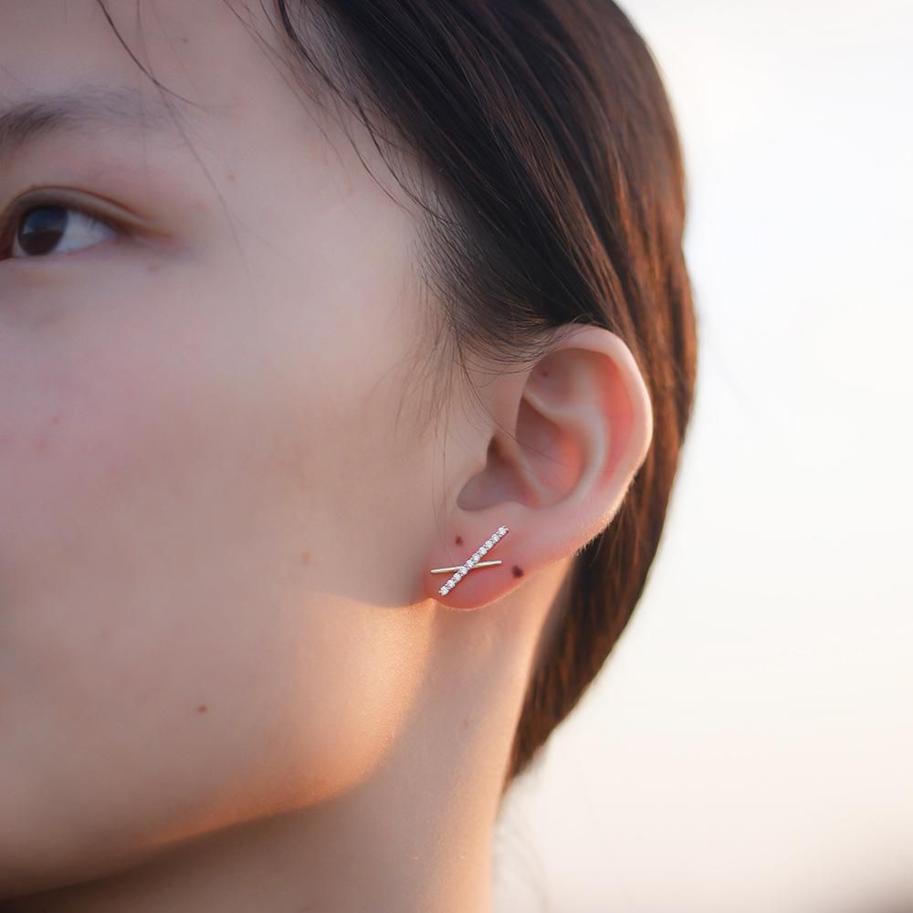 S925 Sterling Silver Full Diamond Zircon Earrings with Geometric Cross X Silver Earrings