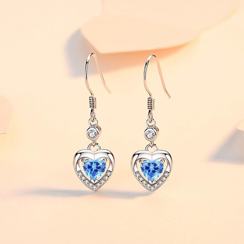 S999 Sterling Silver Love Earrings Women's Micro Set Zircon Versatile Temperament Earrings Foot Silver Heart shaped Earrings Earrings Ins Style