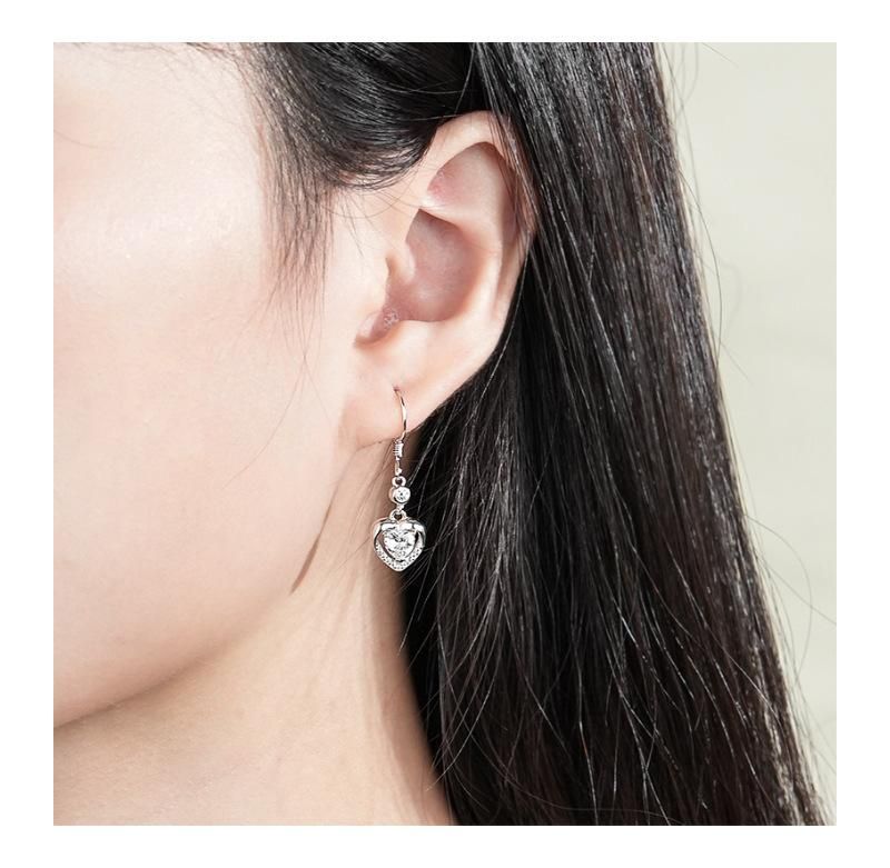 S999 Sterling Silver Love Earrings Women's Micro Set Zircon Versatile Temperament Earrings Foot Silver Heart shaped Earrings Earrings Ins Style
