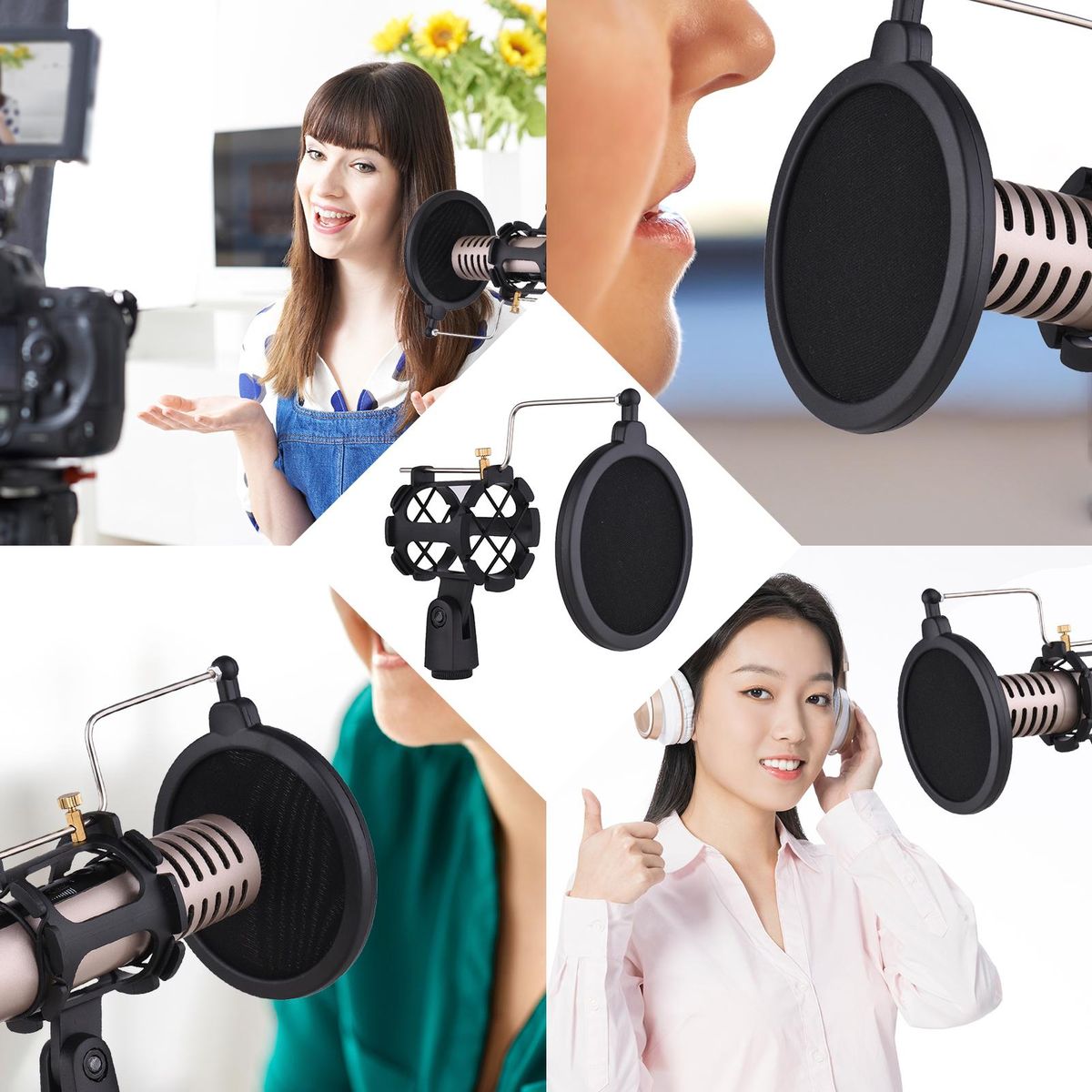 Plastic Microphone Shock Mount Anti-vibration Mic Holder Stand with Pop Filter Universal Screw Adapter for Diameter 2cm-4cm Thin Condenser Microphone