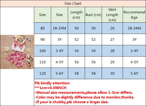 1-6Y Kid Girls Dresses Floral Bow Sling Tank Tops Shirt Elastic Waist Skirt