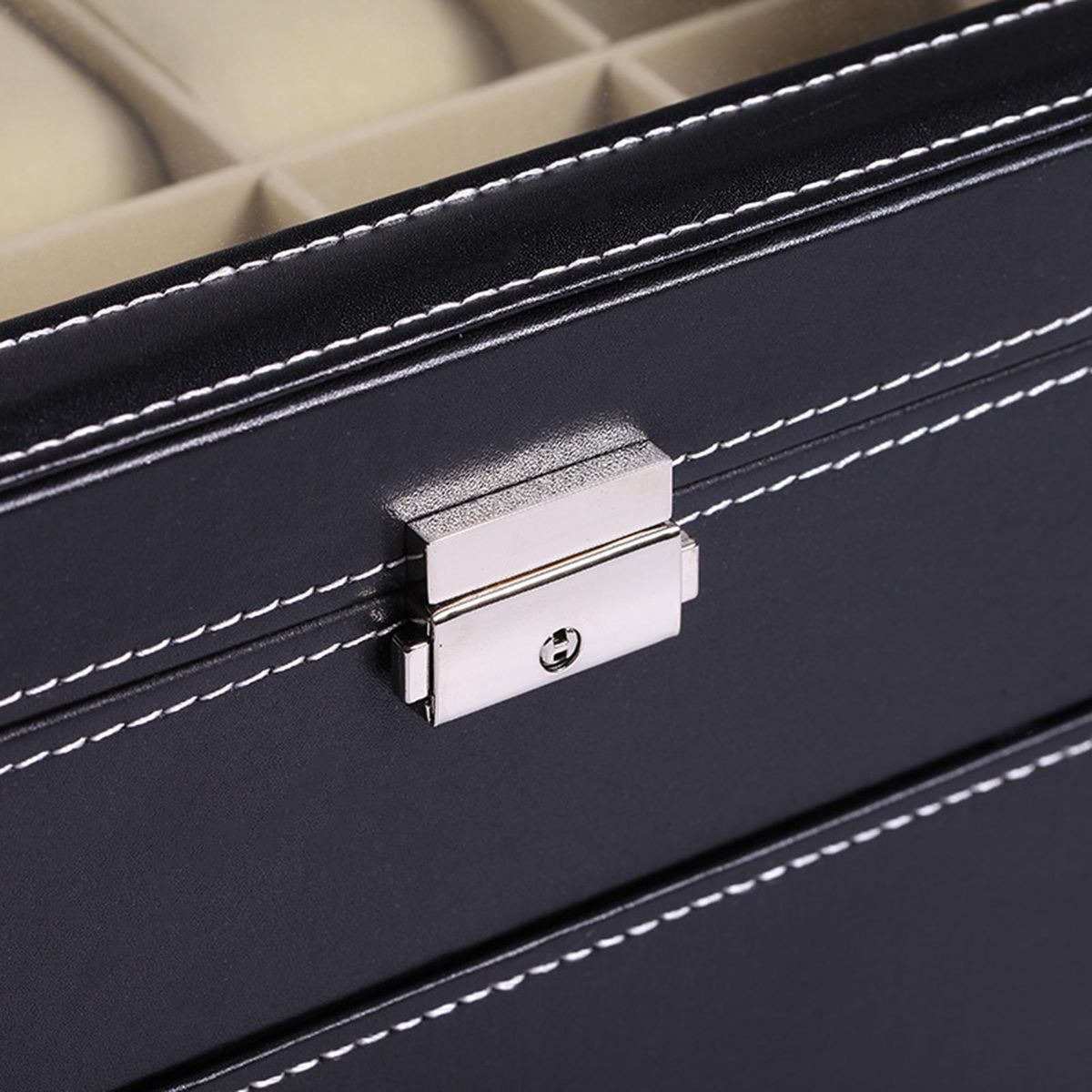 Double-layer Watch Storage Box Flannel Lining Fixed Buffer Buckle Lock Top Glass
