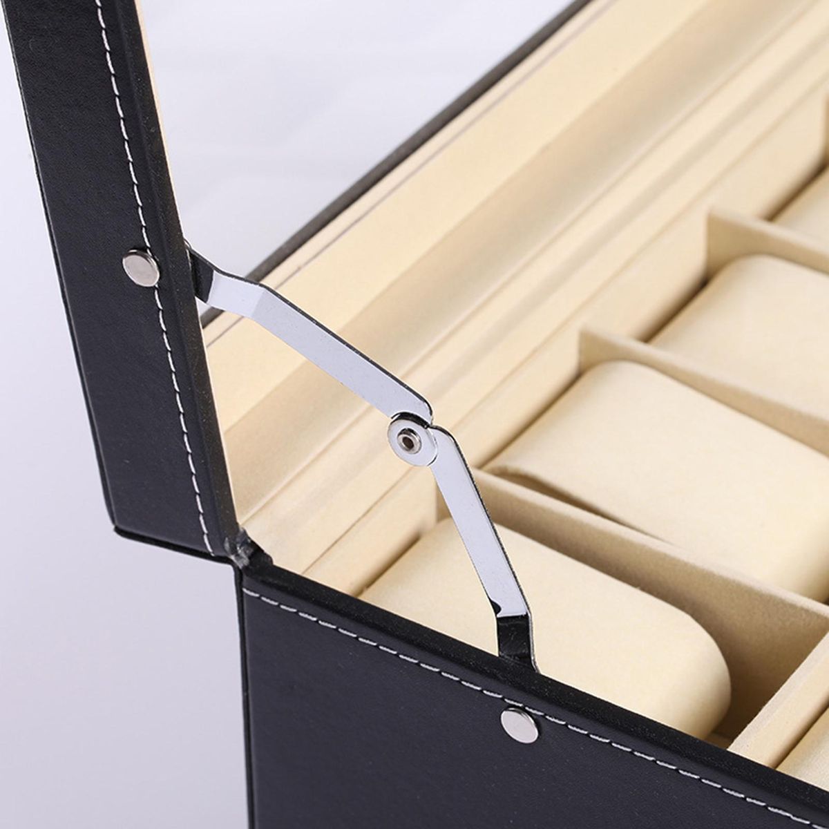 Double-layer Watch Storage Box Flannel Lining Fixed Buffer Buckle Lock Top Glass