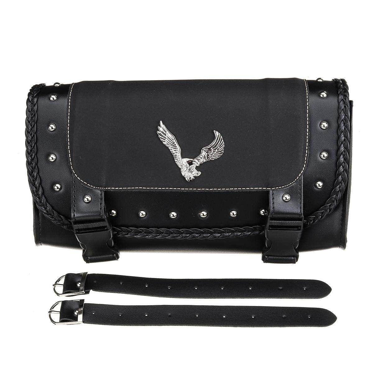 Black PU Leather Motorcycle Tool Bag Luggage Saddle Bag Universal For Harley