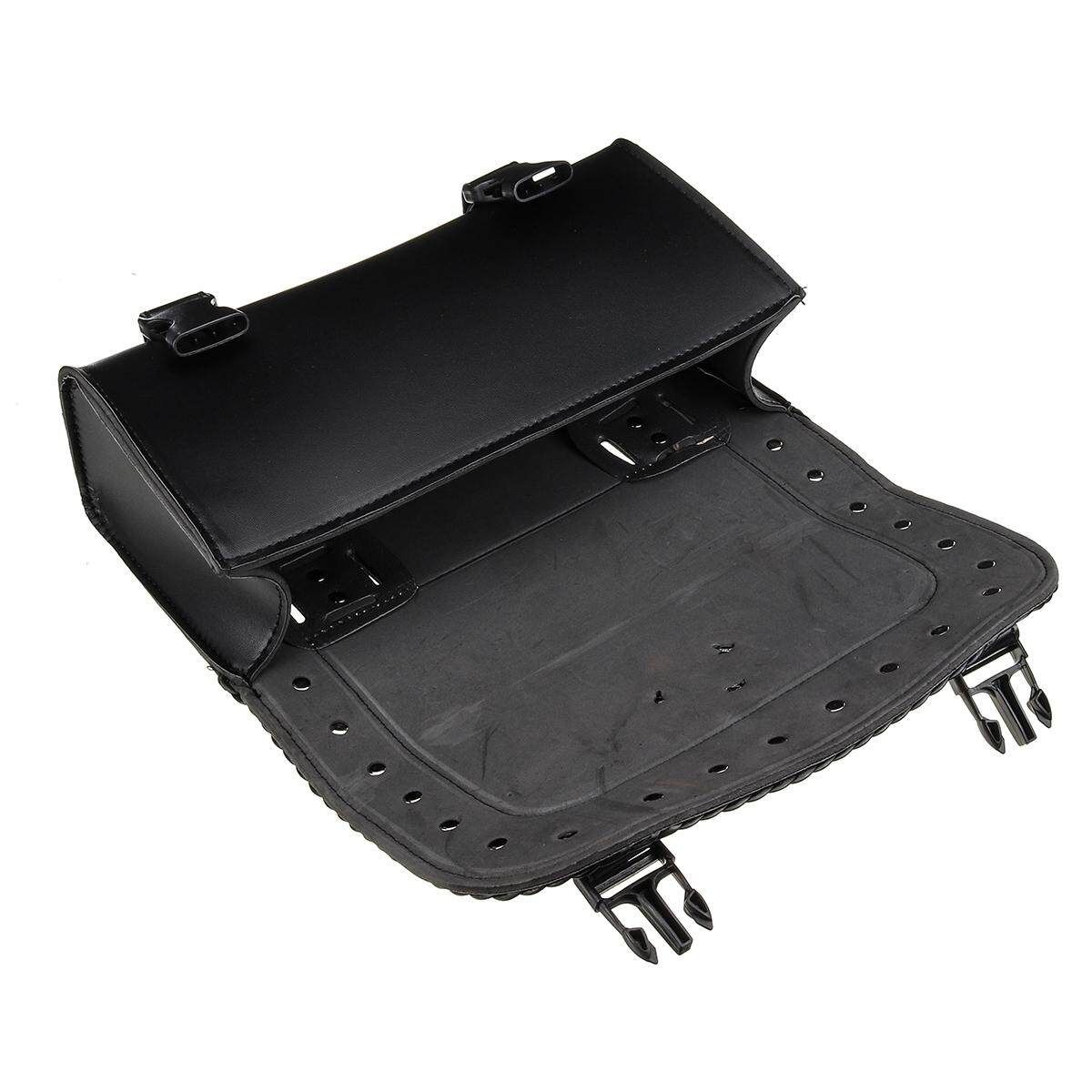 Black PU Leather Motorcycle Tool Bag Luggage Saddle Bag Universal For Harley