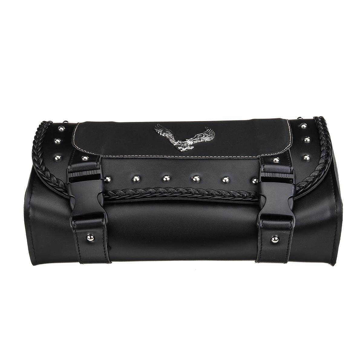 Black PU Leather Motorcycle Tool Bag Luggage Saddle Bag Universal For Harley