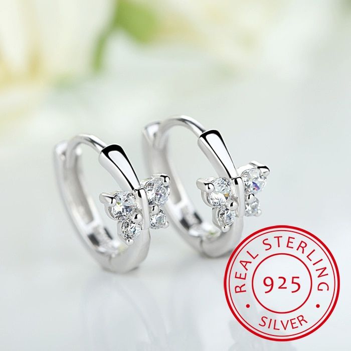 Baby Princess 925 Silver Butterfly Zirconia Small Hoop