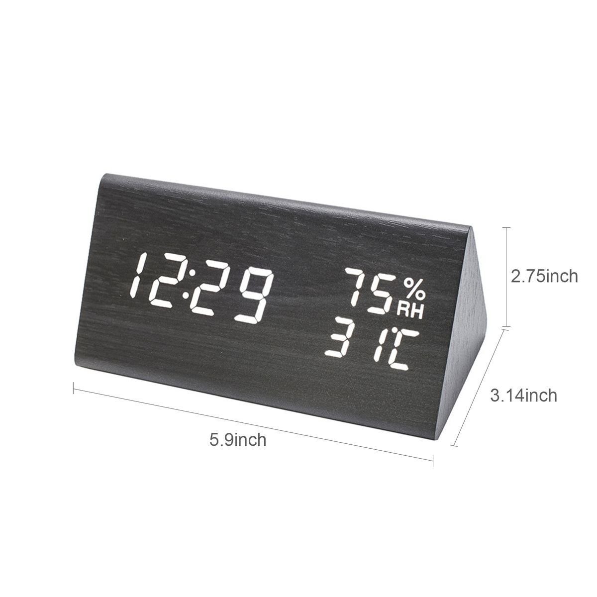 LED Wood Digital Alarm With Day Date Temperature Humidity 3
