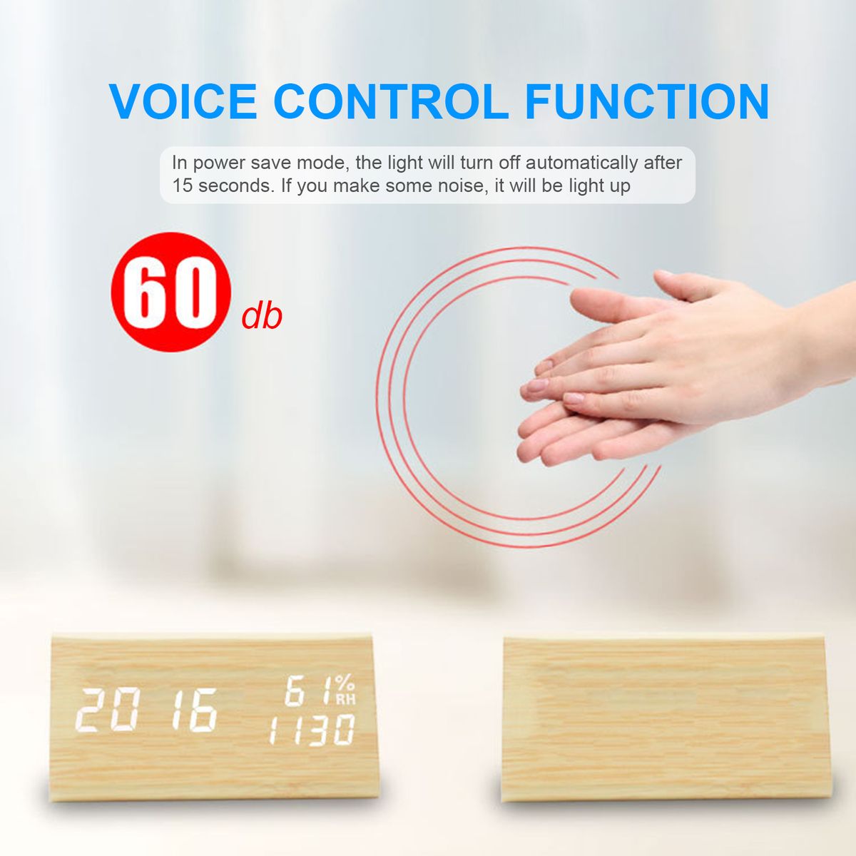 LED Wood Digital Alarm With Day Date Temperature Humidity 3