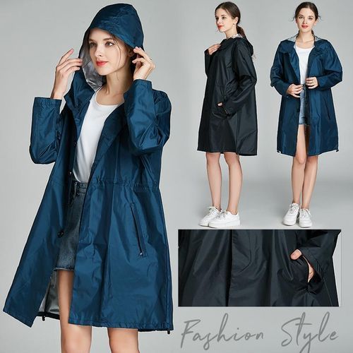 Nylon Jacket Black Ladies Hooded Raincoat