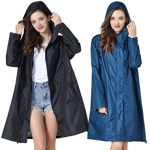 Nylon Jacket Black Ladies Hooded Raincoat