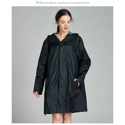 Nylon Jacket Black Ladies Hooded Raincoat