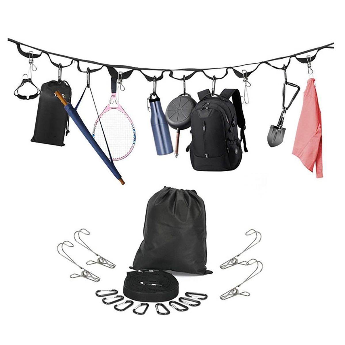 Camping Clothesline Sturdy Carabiner Camping Lanyard Black