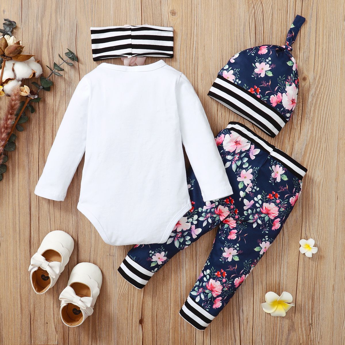 0-18 Months Baby Girl Bodysuit+ Floral Pants+Headwear Hat
