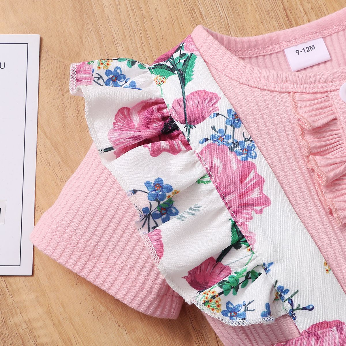 Newborn Baby Girls Cute Outfit Set Floral Design Short Sleeve Ribbed Shirt