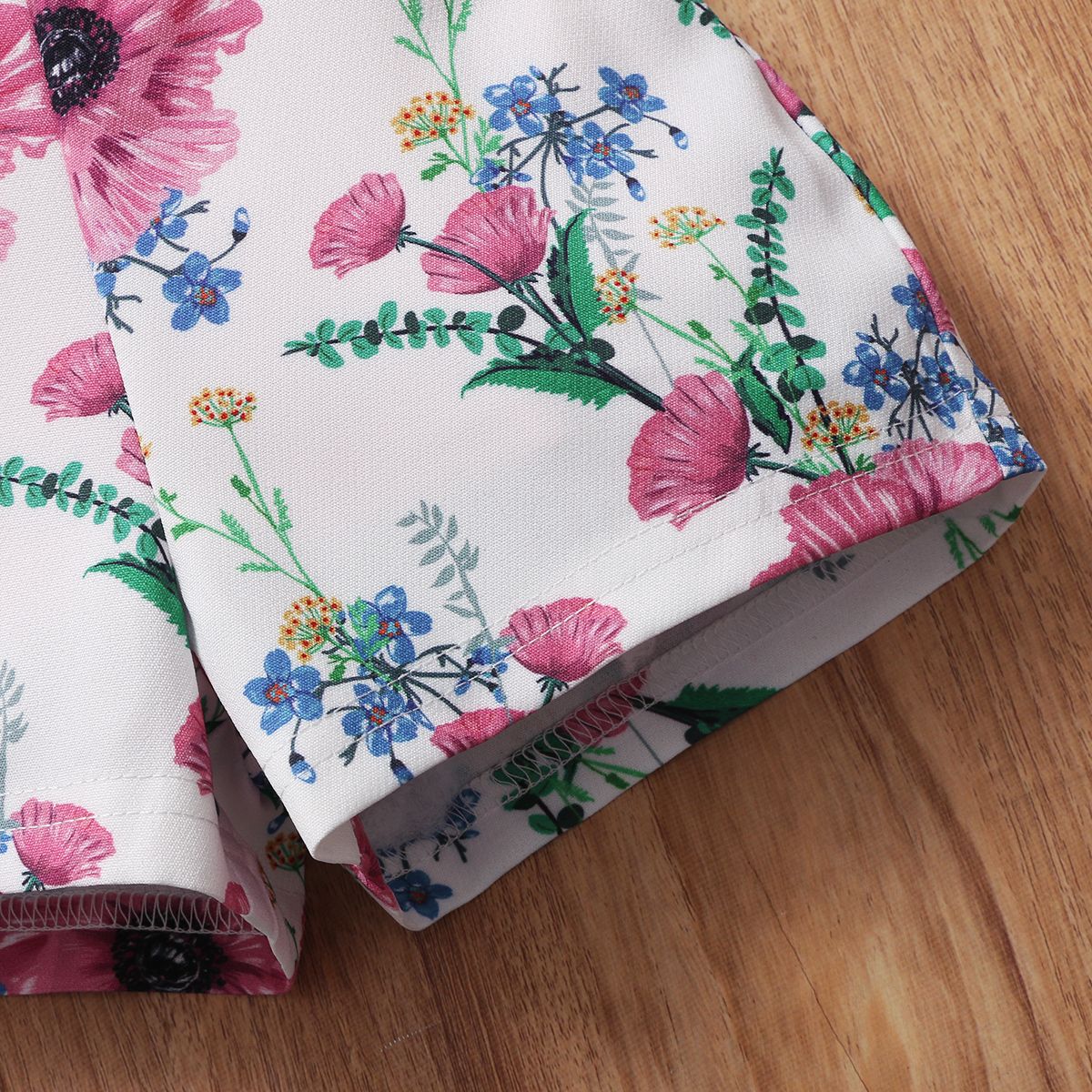Newborn Baby Girls Cute Outfit Set Floral Design Short Sleeve Ribbed Shirt