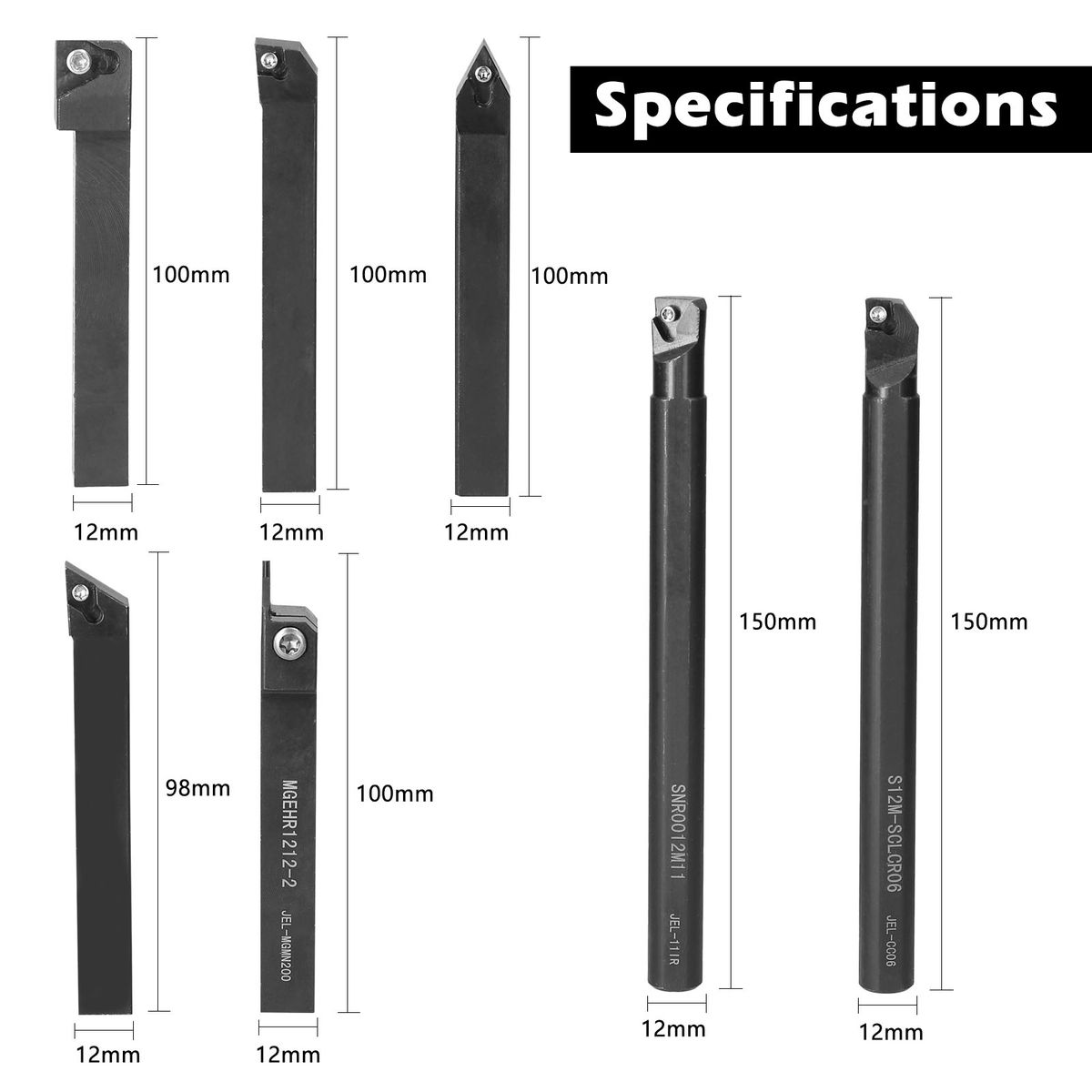 7pcs 12mm Shank Diameter Lathe Turning Tool Holder Boring