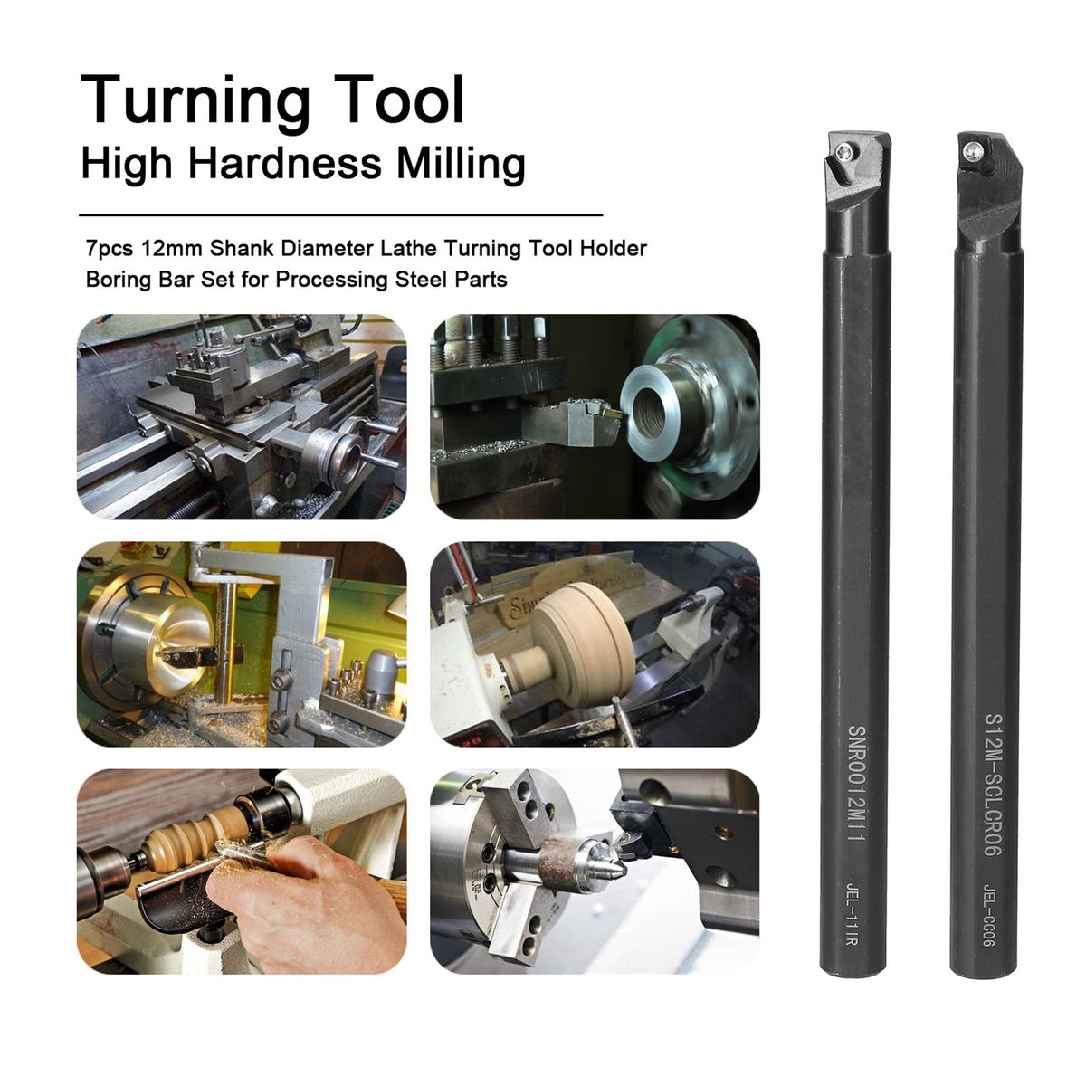 7pcs 12mm Shank Diameter Lathe Turning Tool Holder Boring