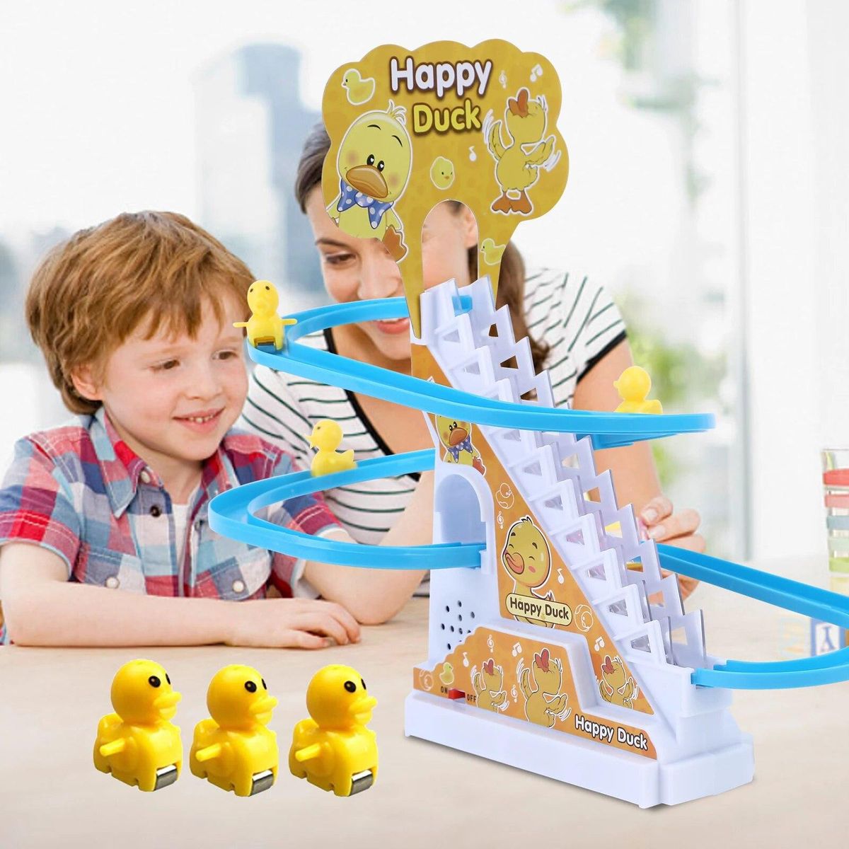 Duck Roller Coaster Track Toys Set with LED Lights / Music / On & Off Button
