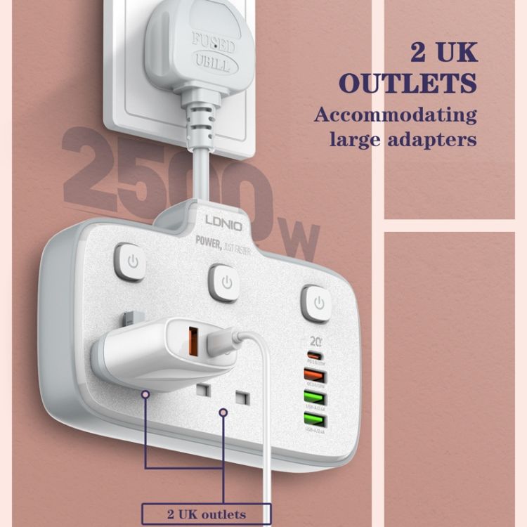 LDNIO Plug Board Converter UK Plug Hole