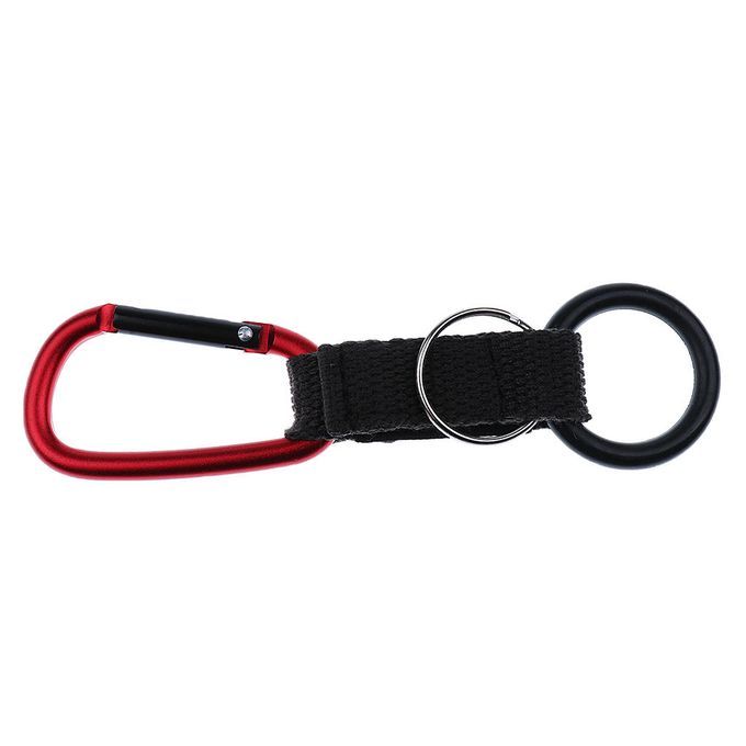 Carabiner + Hook & Loop + Rubber Ring Water Bottle Holder Camping Red