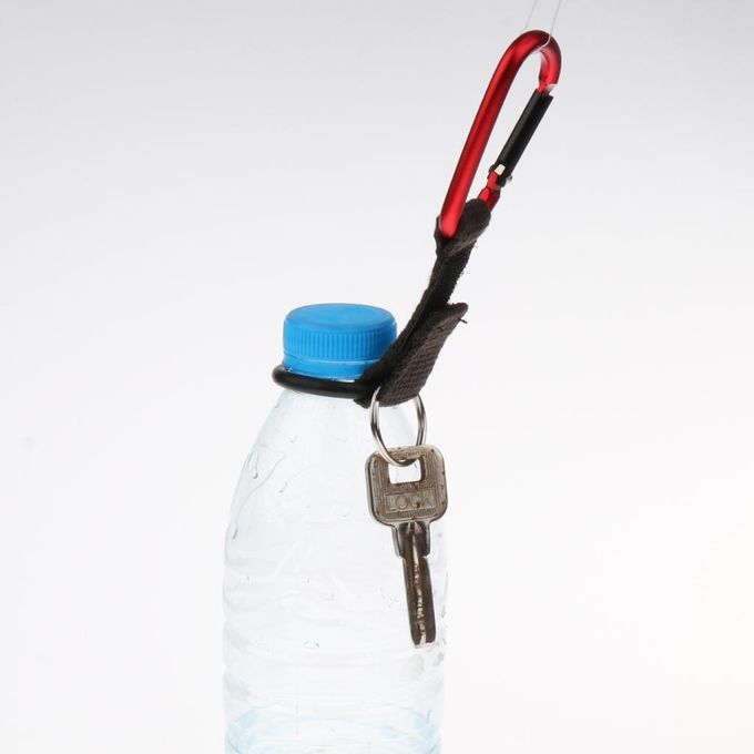 Carabiner + Hook & Loop + Rubber Ring Water Bottle Holder Camping Red