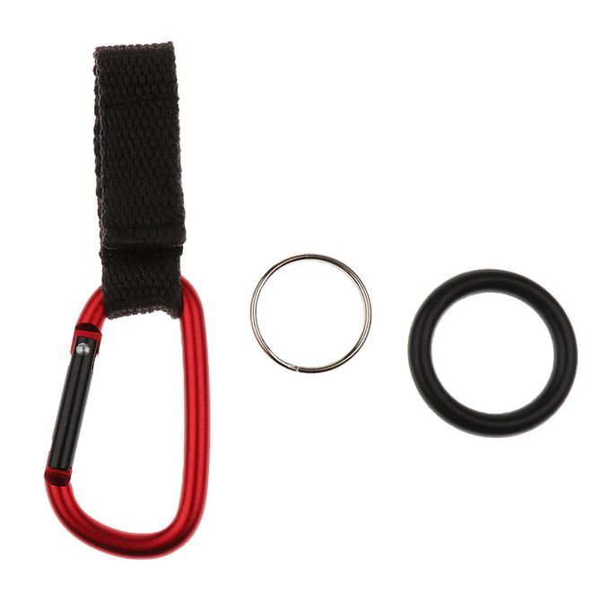 Carabiner + Hook & Loop + Rubber Ring Water Bottle Holder Camping Red