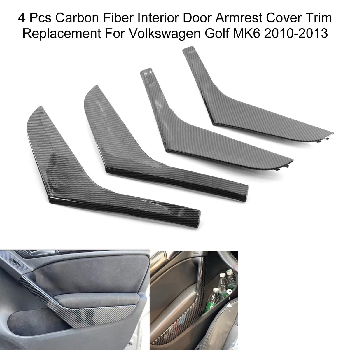 4 Pcs Carbon Fiber Interior Door Armrest Cover Trim