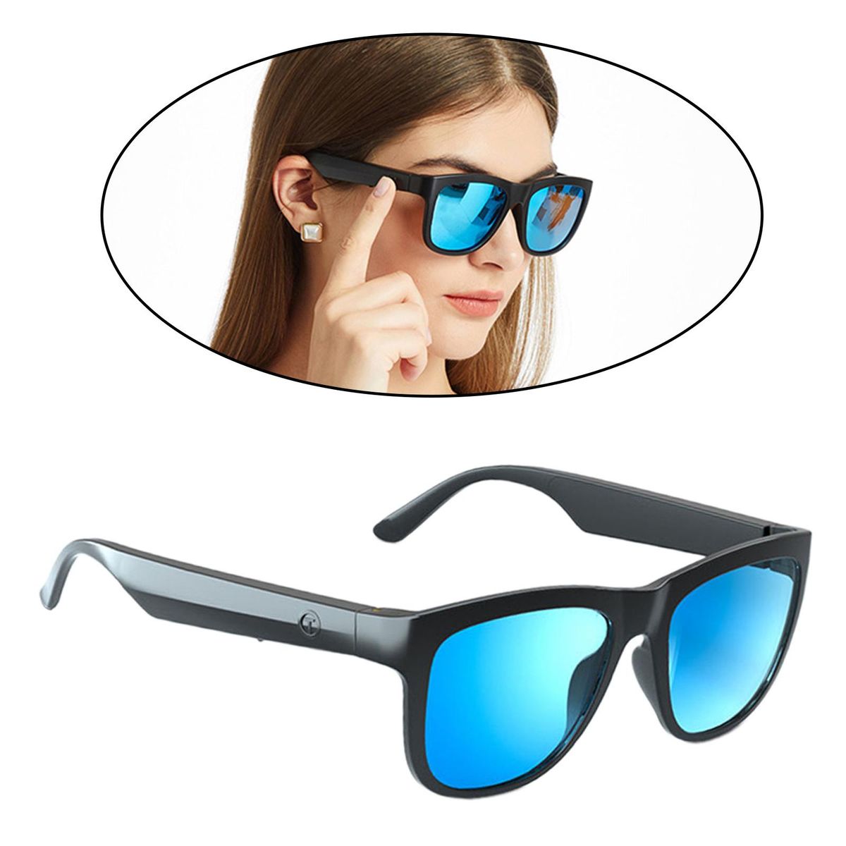 Bluetooth 5.0 Smart Glasses, Hands  Calling Stereo Blue