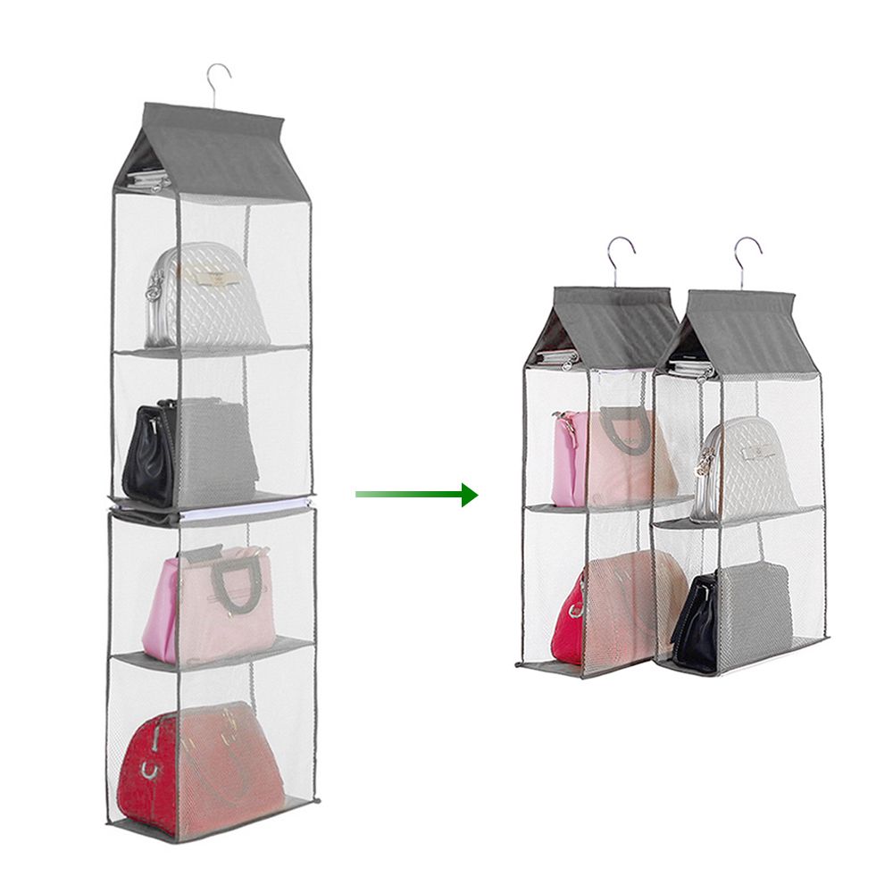 4-Tiers Non-woven Detachable Closet Bags Organizer Handbags