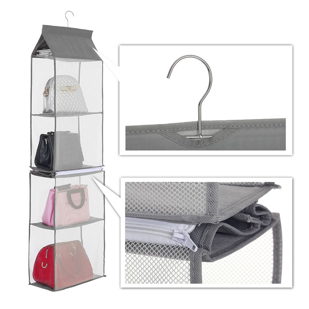 4-Tiers Non-woven Detachable Closet Bags Organizer Handbags