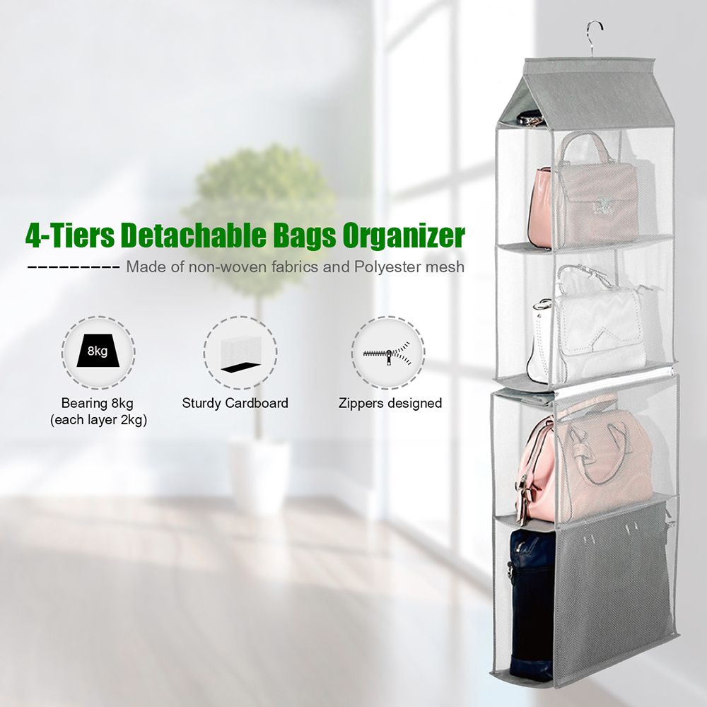 4-Tiers Non-woven Detachable Closet Bags Organizer Handbags