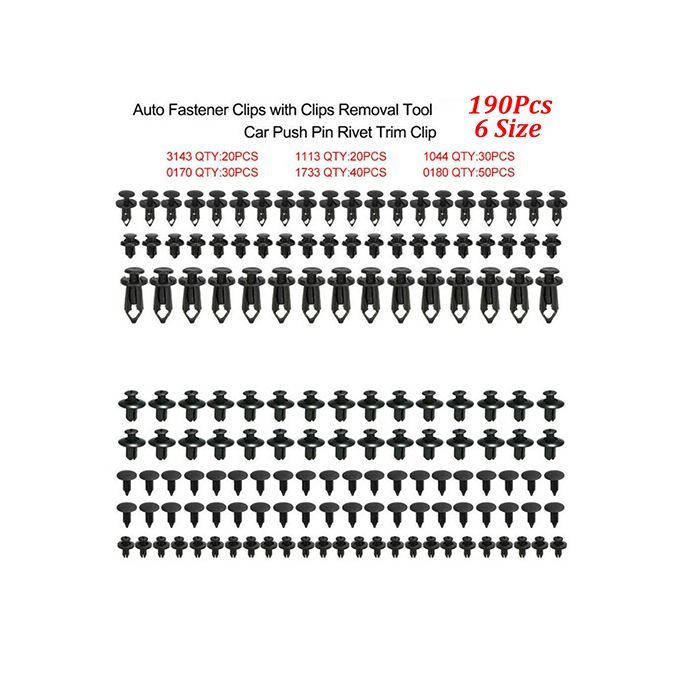 Tools + 190pcs Mixed Buckle 6 Sizes Automotive Fasteners Rivet Push Rod Clip Fender Bumper Plastic