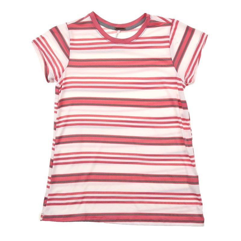 Striped Crew Neck T-Shirt For Girls - Pink & White