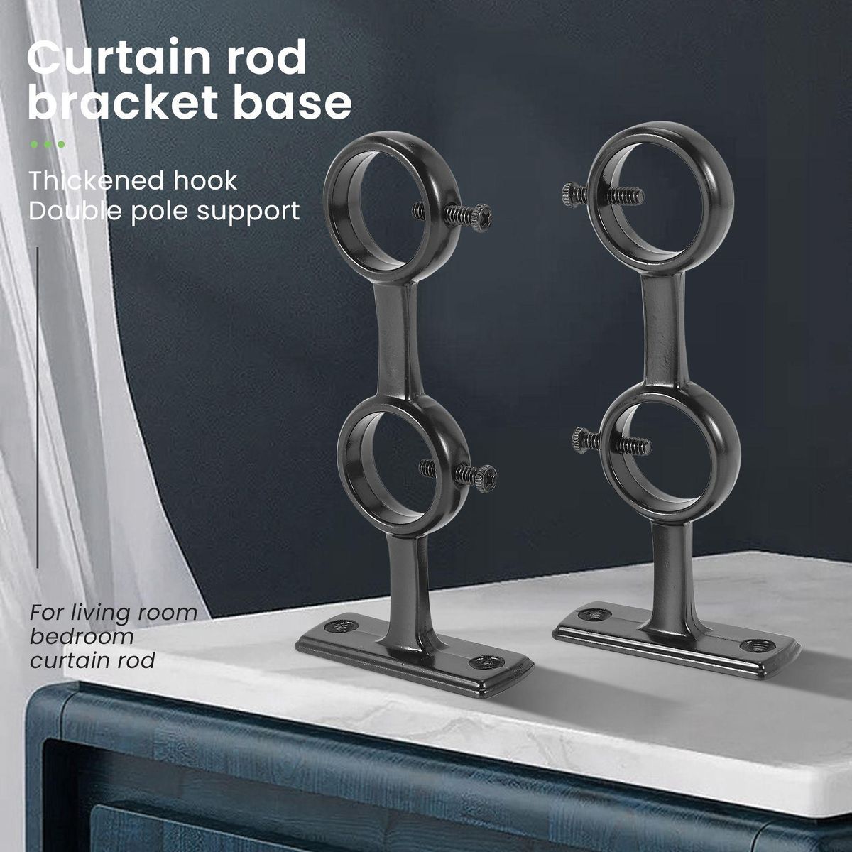Curtain Rod Bracket 2Pcs Double Curtain Rod Holder Double Rod Brackets Hooks for Living Room Bedroom Curtain Rods