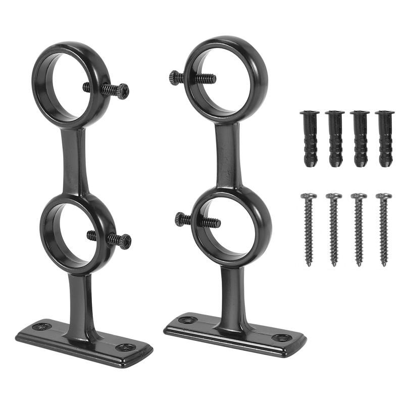 Curtain Rod Bracket 2Pcs Double Curtain Rod Holder Double Rod Brackets Hooks for Living Room Bedroom Curtain Rods